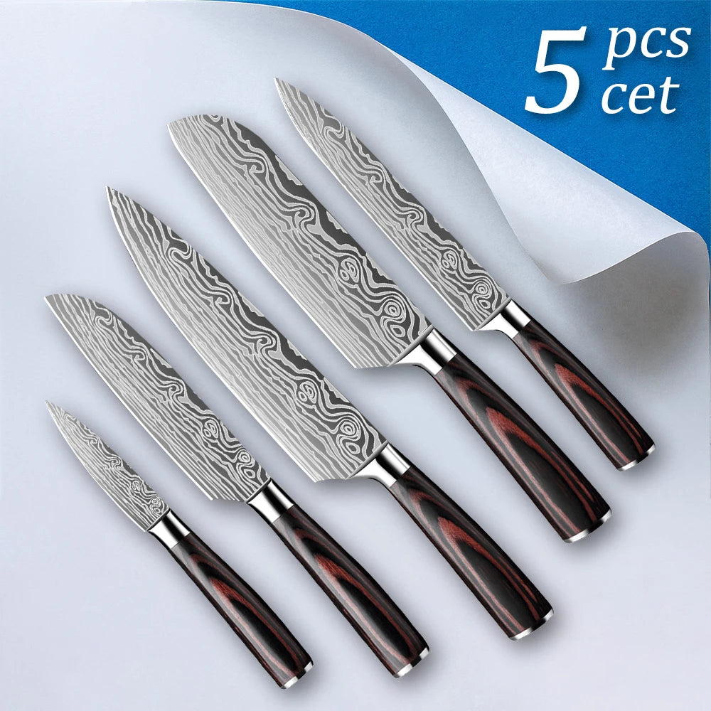 Professional 5Pcs Kitchen Chef Knife Set with Sharp High Carbon Stainless Steel Forged Blade