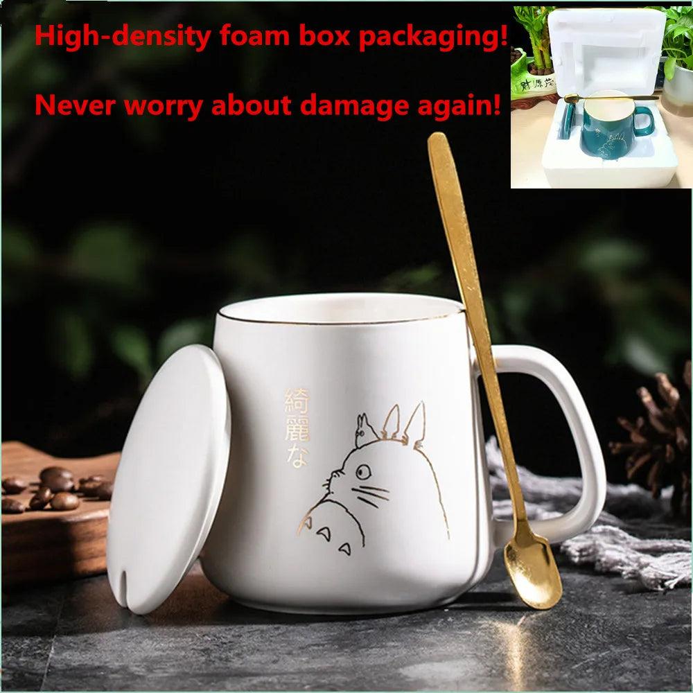 400ml New Product European Style Light Luxury Gold-painted Ceramic Coffee Mug with Lid Spoon