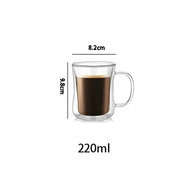 1PCS Double Wall Glass Cup Clear Coffee Mug With Handle For Hot Cold Beverage Milk Juice Drinkware