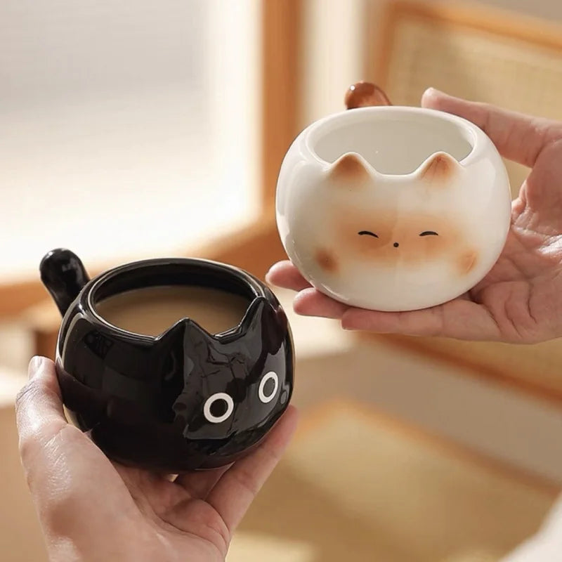 Cute Ceramic Cup Creative Siamese Cat Shaped Mug Coffee Household Drinking Utensil Funny Birthday Gift