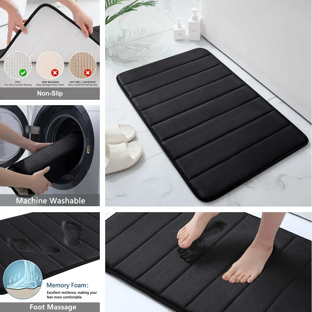 Super Absorbent Bath Mat Memory Foam Carpet Non-slip Bathroom Rug Bathtub Side Floor Rugs