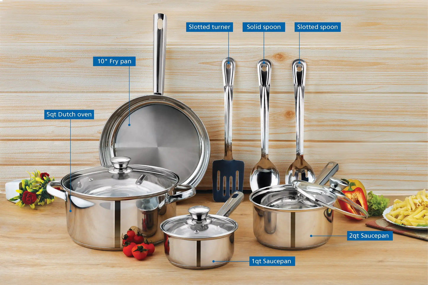 10-Piece Nonstick Stainless Steel Cookware Set for Durability and Style for Everyday Homemaking
