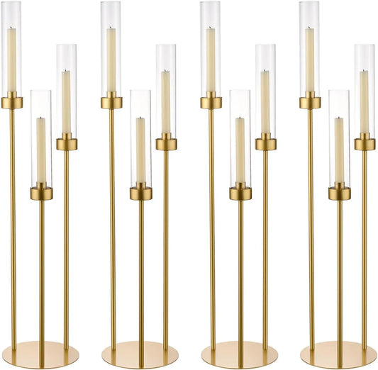 2/4/6/8/10pcs Gold Candelabra 3 Arm Candle Holders Centerpiece for Table Centerpiece Party Decorative Candlestick Holder