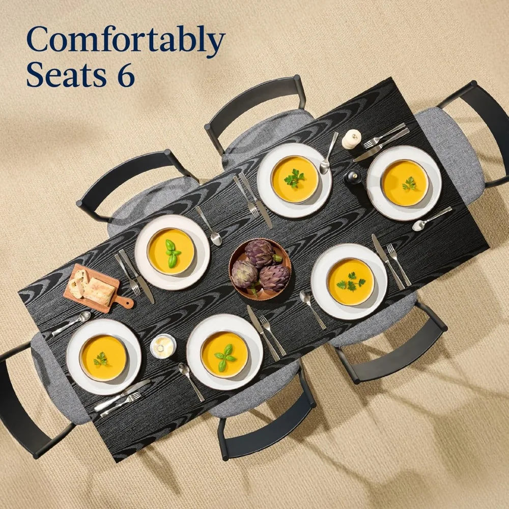 7-Piece Modern Dining Room Set, Kitchen Table Set, Dining Table w/ 6 Chairs, Upholstered Cushions, Solid Metal Frame