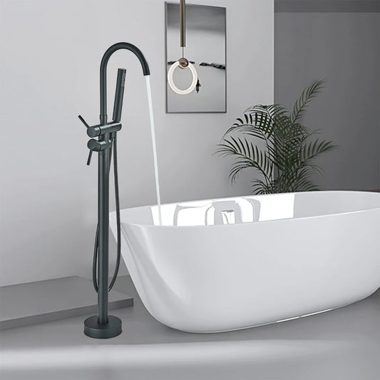 Black Bathroom  Bathtub Faucet With Hand Shower  Hot and Cold Faucet Floor Mounted Tub