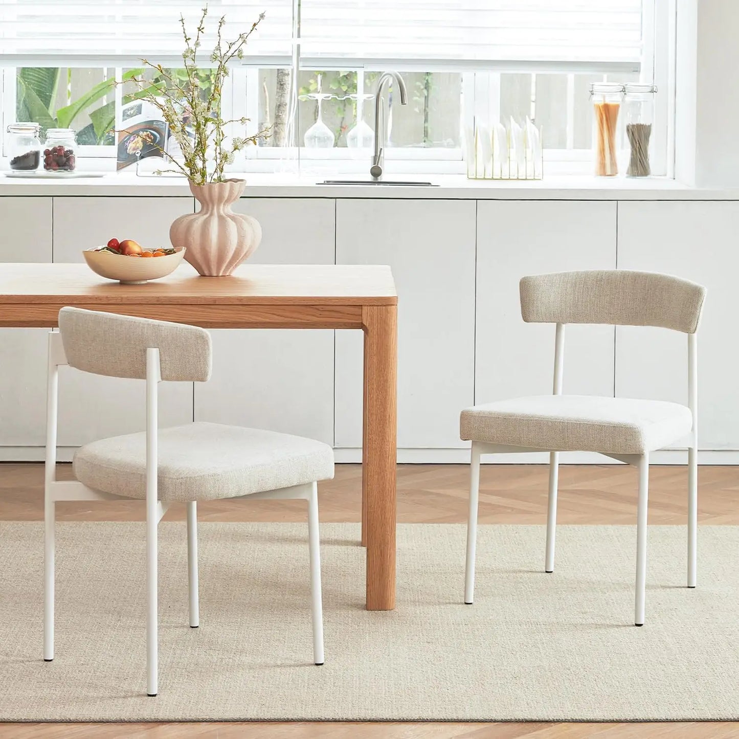 Brown Faux Leather Dining Chairs Set of 4, Armless Upholstered Kitchen Chair,Modern Dining Room Chair with Curved Backrest