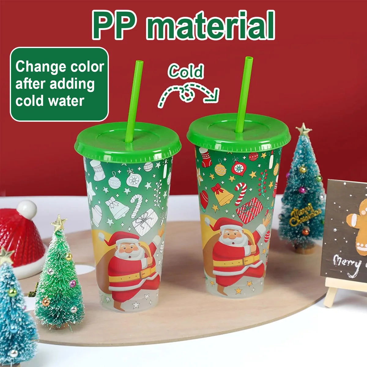 Christmas Color Changing Cups With Lids and Straws Bulk, Christmas Cups Include Spill Resistant Straw Water Iced Coffee or Tea