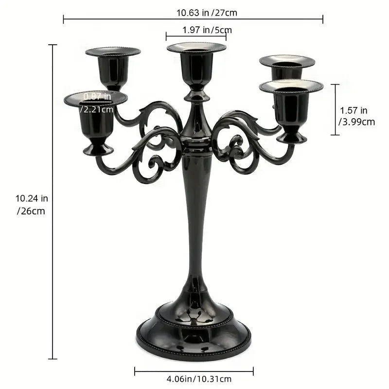 5 Arm Matte Black Candelabra Taper Candle Holders Decorations Indoor Kitchen Décor Table Candles Candlestick Candelabra Centerpi