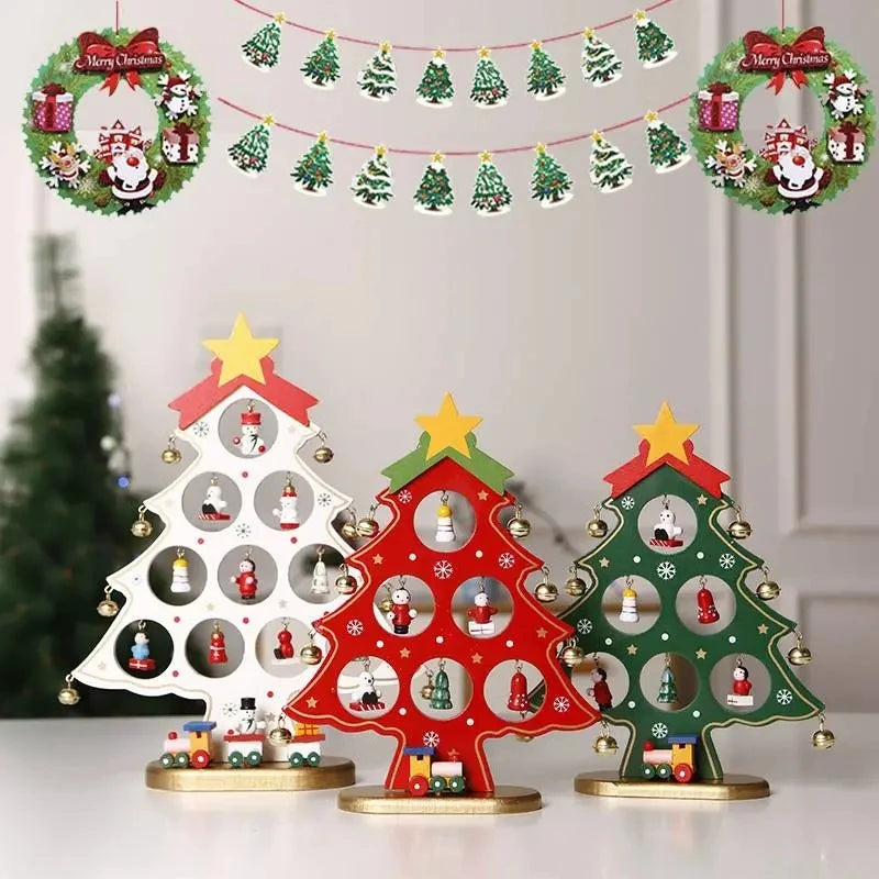 Wood Christmas Tree Decor 2026 Merry Christmas Party Decoration Office Desk Xmas Tree Ornament Xmas New Year Party Gifts Navidad