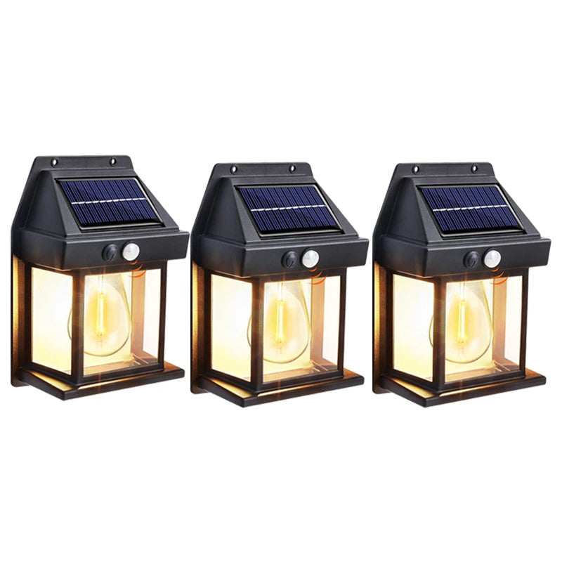 Solar-Powered Waterproof Outdoor Wall Light with Motion Sensor Tungsten Filament Garden Yard Decoration LED Lamp 3 Modes 1-4Pcs