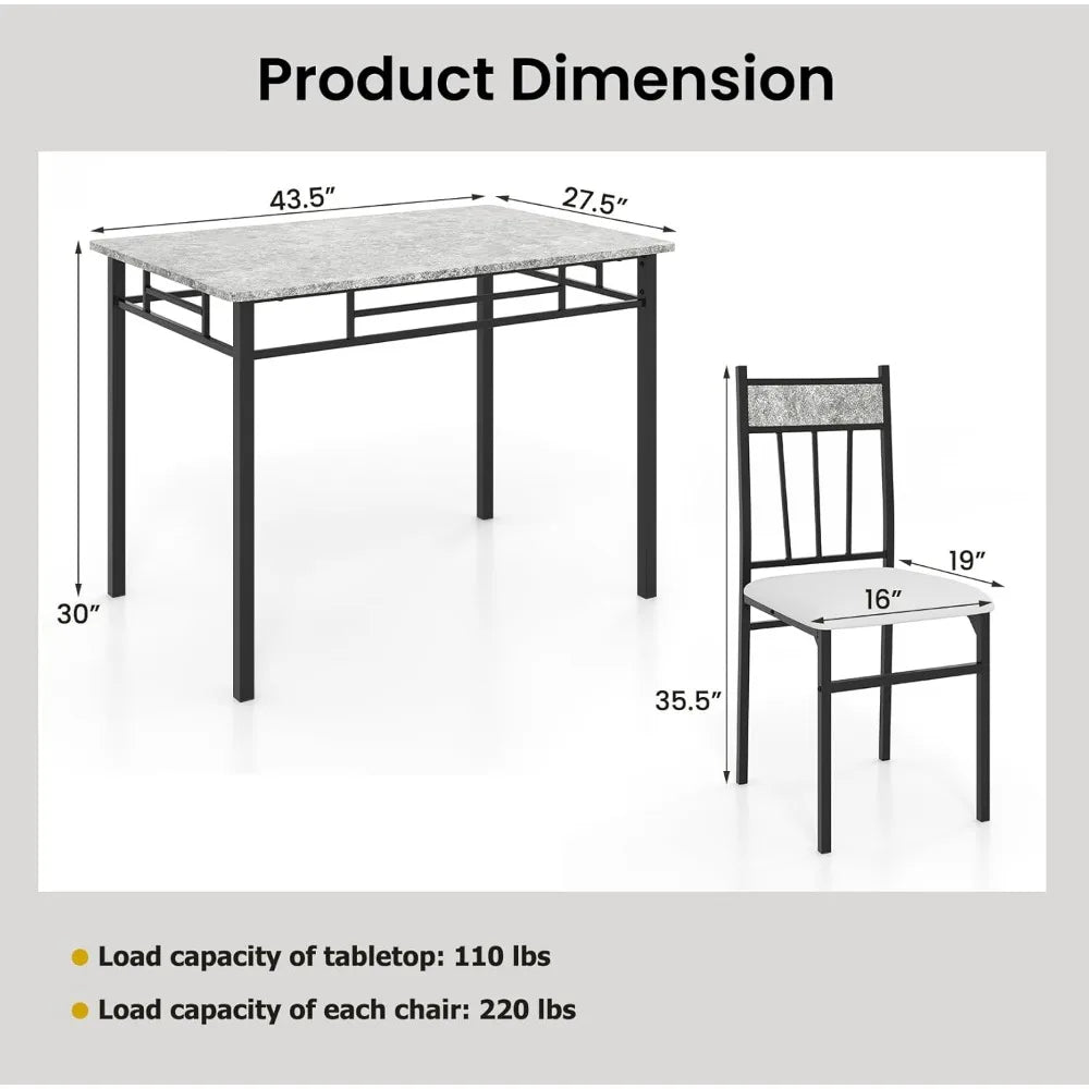 Dining Table Set FR 4, Kitchen Table and Chairs Set with Metal Frame & Padded Seat, Dining Table and Chairs Set of 4 for Dining
