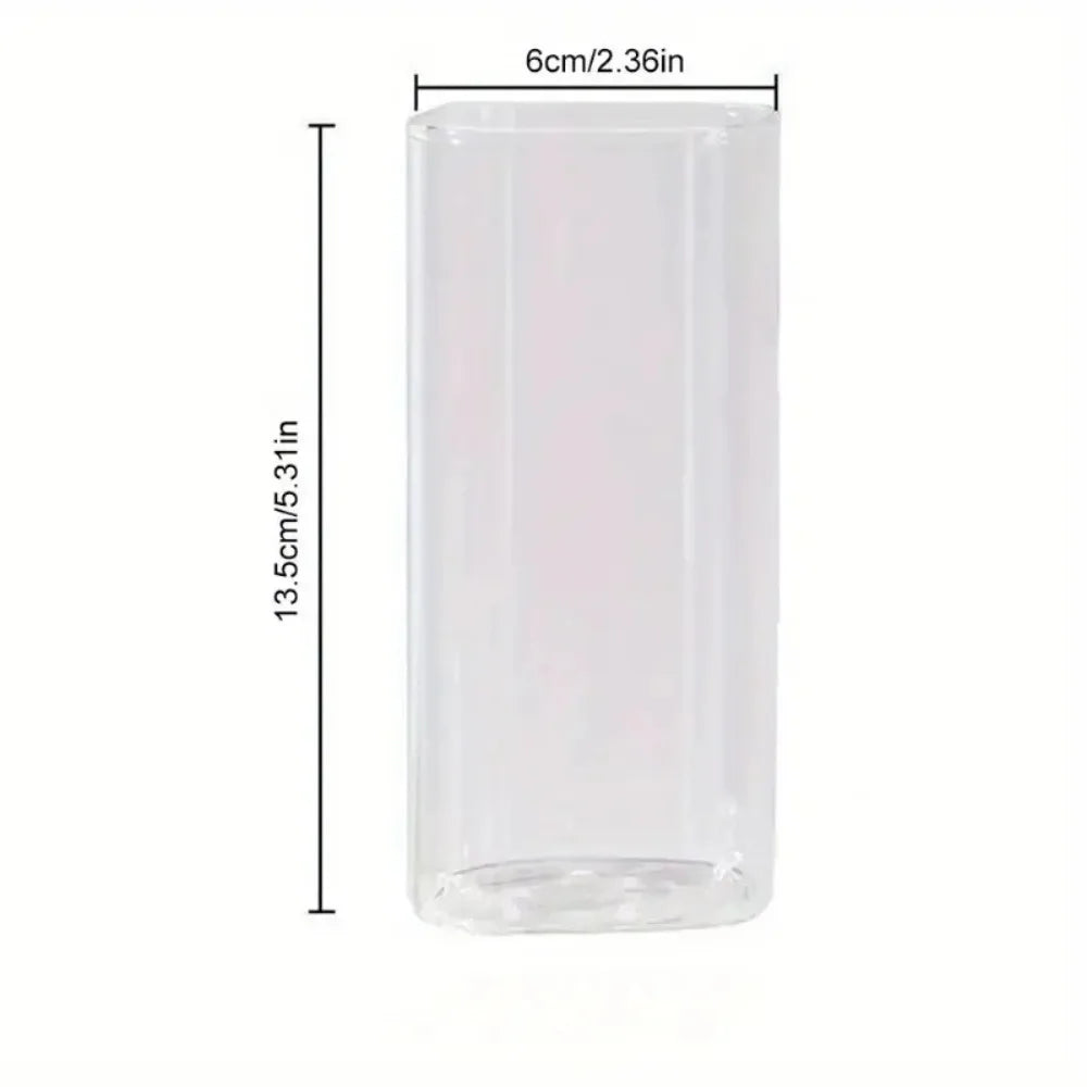 1pc Square Glass Coffee Mug with Lid & Straw Transparent Drinkware