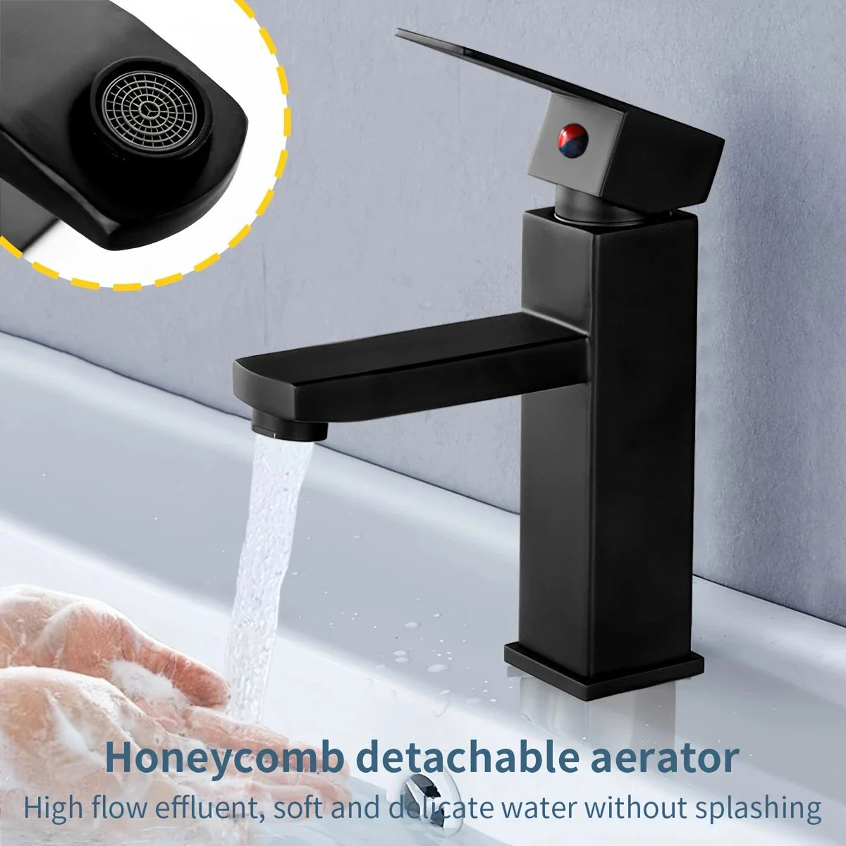 Black Stainless Steel Square Hot and Cold Dual-use Basin Faucet Home Kitchen Bathroom Cabinet Faucet