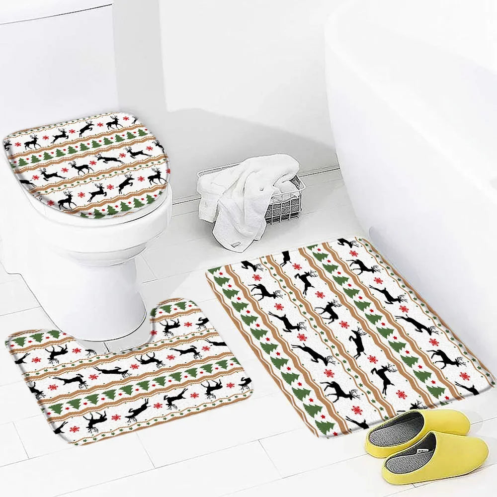 Christmas 3pcs Set Bath Mat Cute Snowman Red Bow Winter New Year Bathroom Decor Anti Slip Flannel Foot Mats Rug Carpets Washable