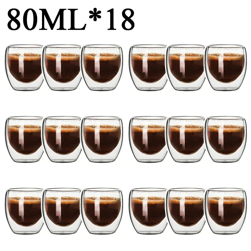 2-18PCS Double Wall High Borosilicate Glass Mug Heat Resistant Tea Milk Juice Coffee
