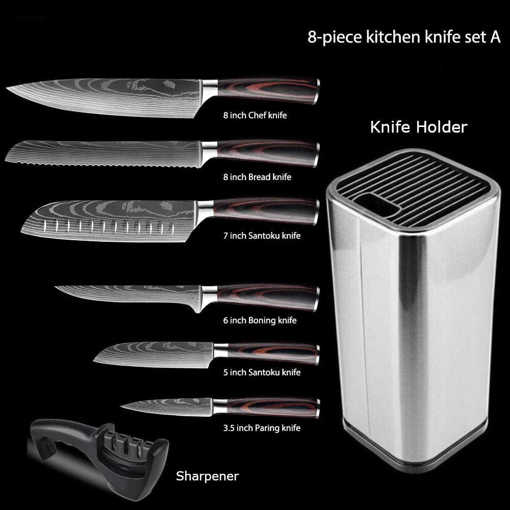1-10Pcs Chef Knife For kitchen Set Japanese Sharp Cleaver Slicing Utility Knife Cooking Tools