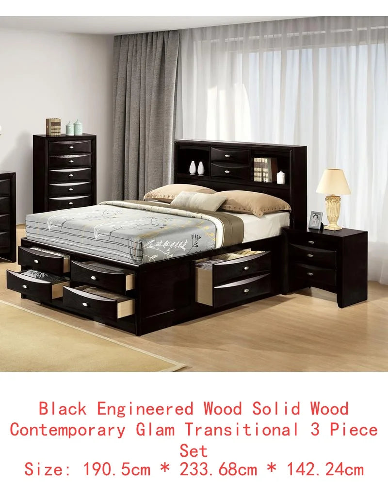 Contemporary Queen Bed with 2 Nightstands and Bookcase Headboard in Gray - 3 Piece Bedroom Furniture Set