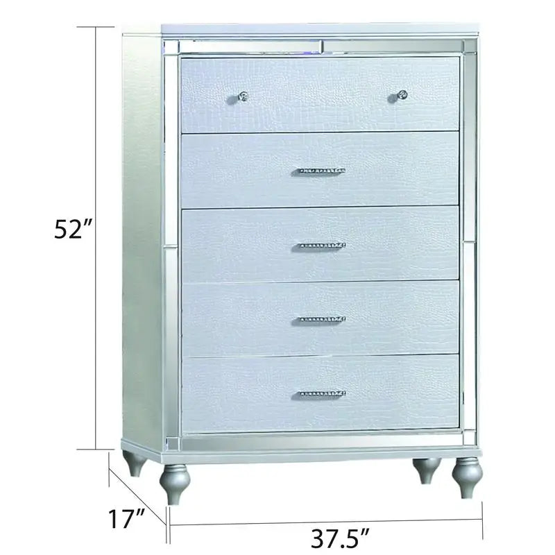 Upholstered Wooden King 5-Piece Bedroom Set with Ambient Lighting in Black Velvet Finish