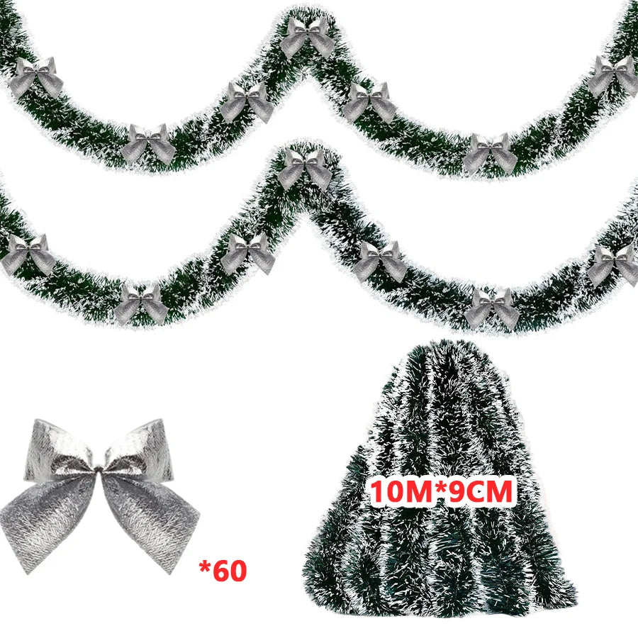 10M Christmas Tinsel Ribbons with Bow Green Cane Ribbon Garland Xmas Tree Hanging Pendent DIY Wreath Ornaments Party Home Decor