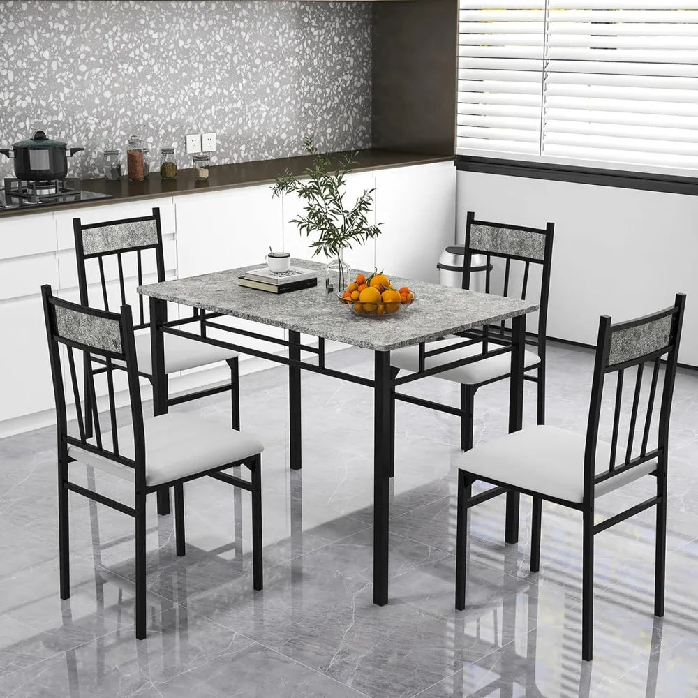 Dining Table Set FR 4, Kitchen Table and Chairs Set with Metal Frame & Padded Seat, Dining Table and Chairs Set of 4 for Dining