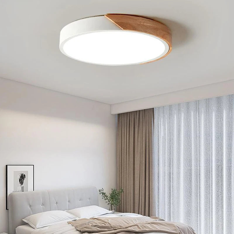 Nordic LED Ceiling Light Wooden Macaroon Circular Ceiling Lamp Modern Simple  Bedroom Balcony Study Home Decor Lighting