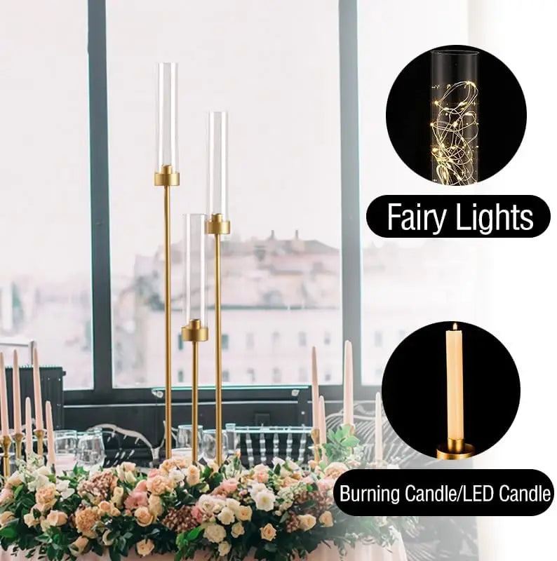 2/4/6/8/10pcs Gold Candelabra 3 Arm Candle Holders Centerpiece for Table Centerpiece Party Decorative Candlestick Holder