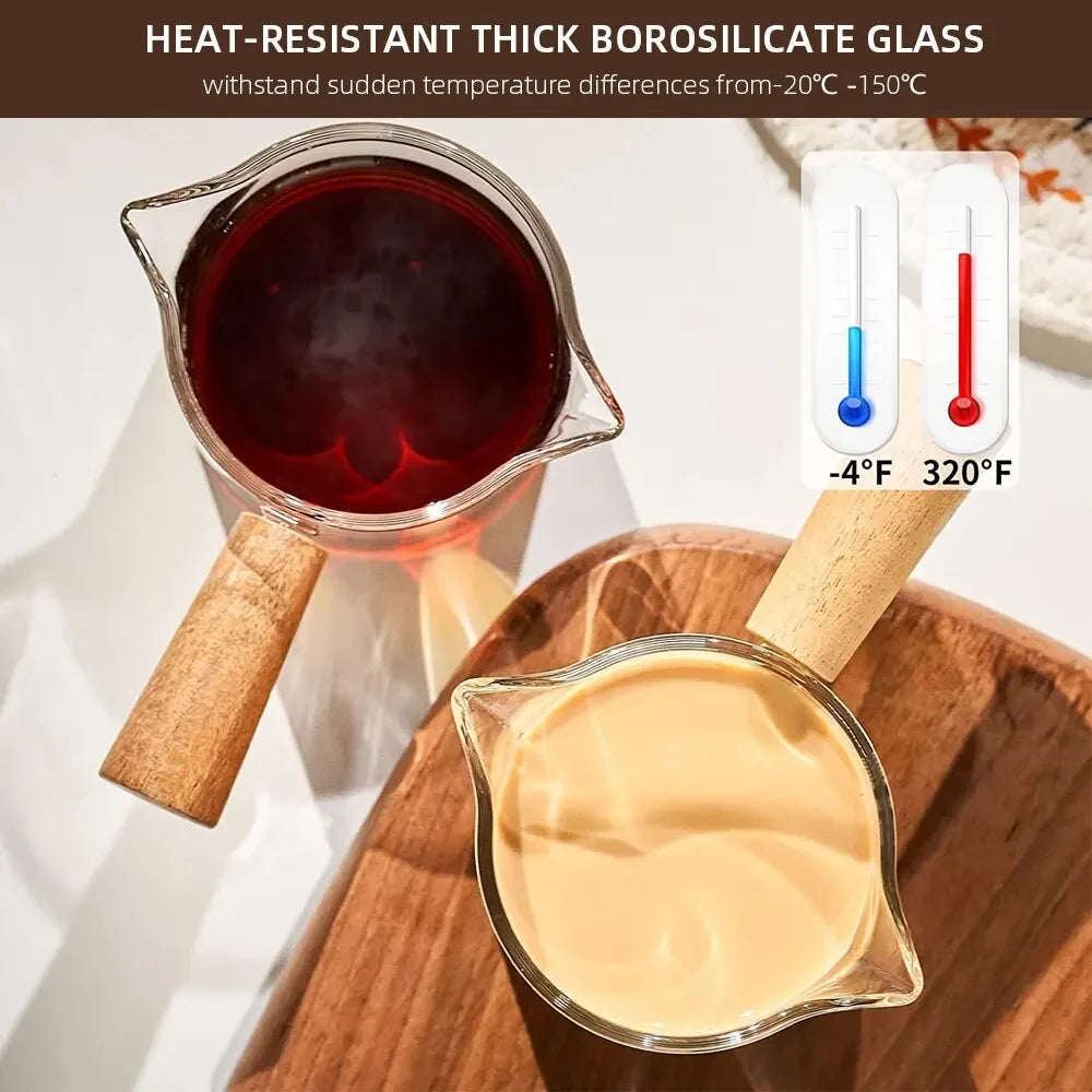 1pc Glass Measuring Cup Wood Handle Glass Espresso Measuring Cup Double