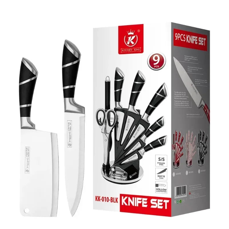 Kitchen Knife Set 9pcs Stainless Steel Sharp Non-Stick Coated Chef Knives with Sharpener