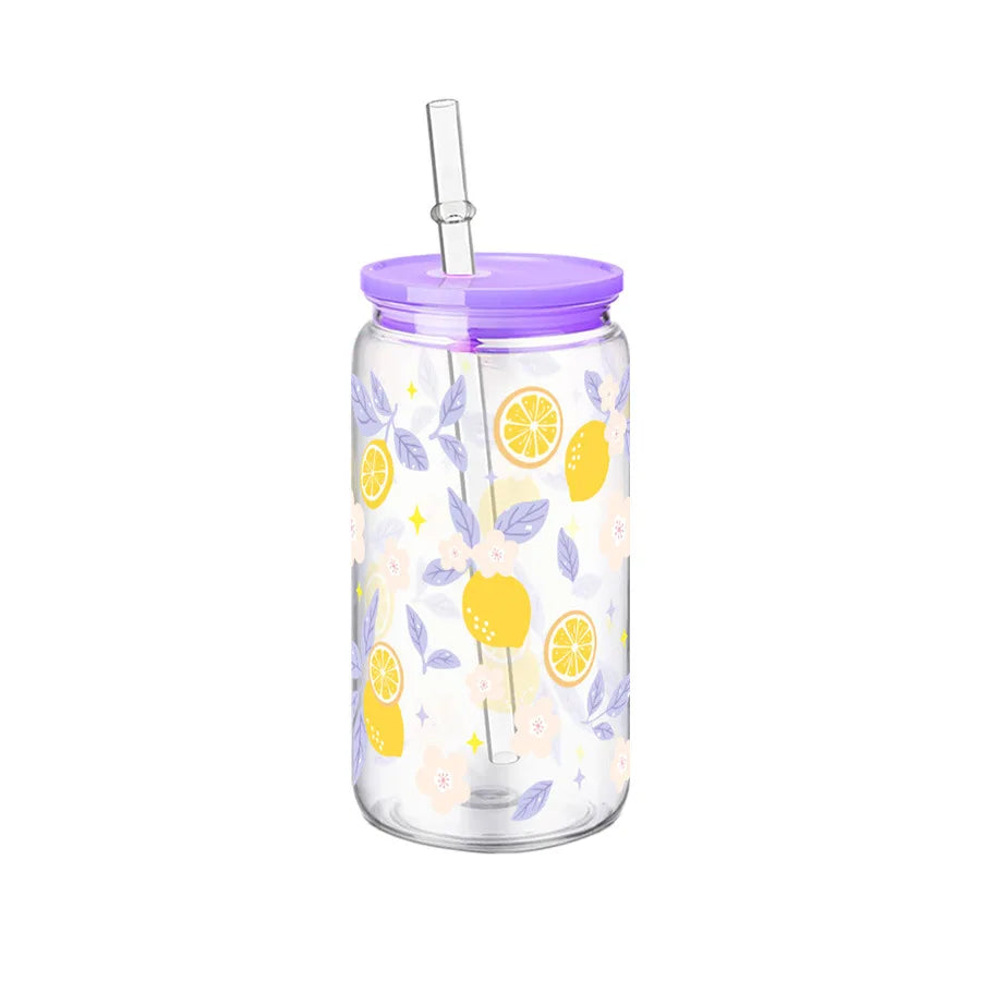 16oz Cute Bow Plastic Cup with Lid Bow Cherry Graffiti Pattern Water Bottle