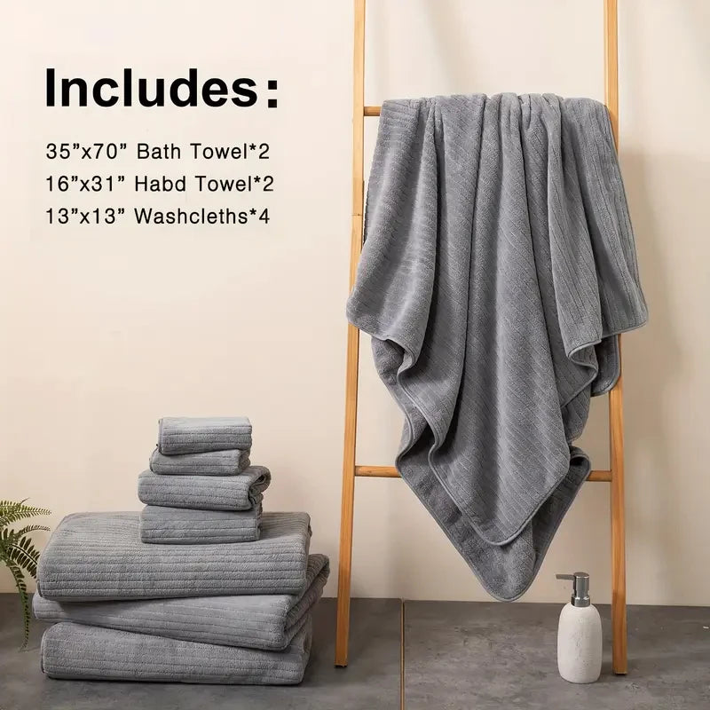 8 Pcs Bath Towel Set - 4 Washcloths, 2 Face Towels & 2 Bath Towels - Absorbent & Quick Dry, Ideal for Bathroom, Gym & Hotel Use