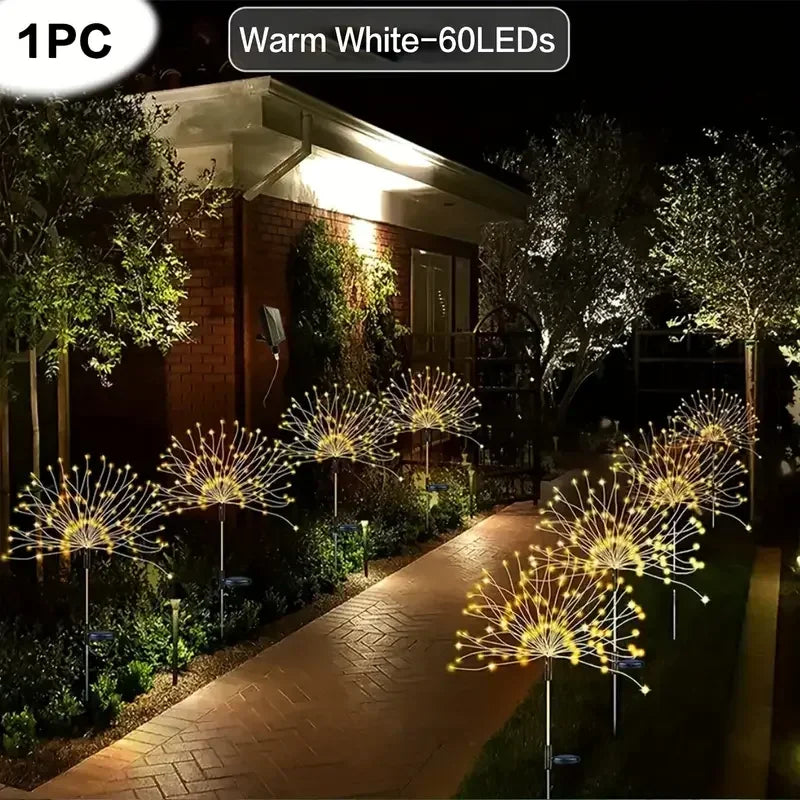 200LEDs Solar Fireworks Lights Outdoor Waterproof Solar Garden Lights 8 Lighting Modes With Remote Control Decorations Light