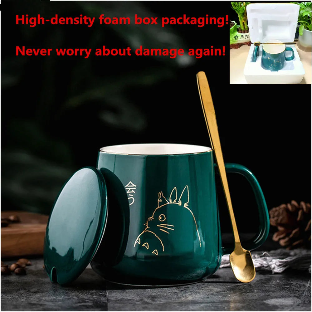 400ml New Product European Style Light Luxury Gold-painted Ceramic Coffee Mug with Lid Spoon