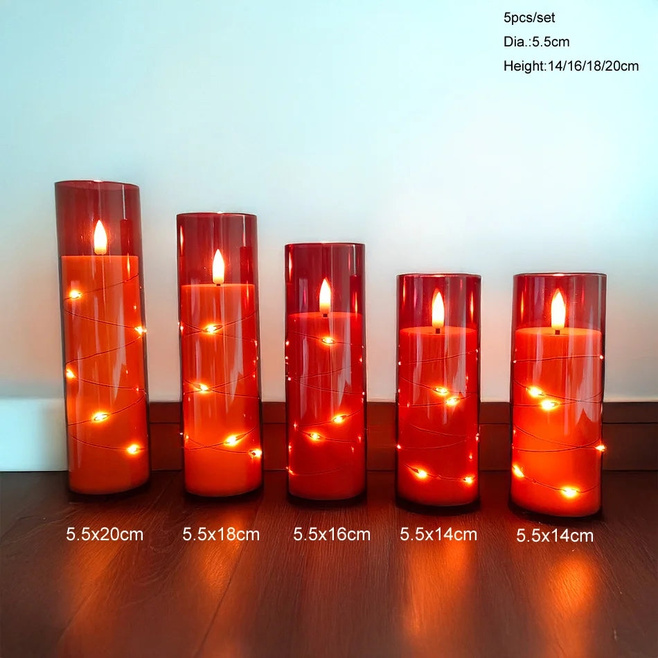 Flameless LED Candles Light,Electronic String Red Candle,Home Festival, Halloween Party Decoration,Wedding Candles, 5pcs/set
