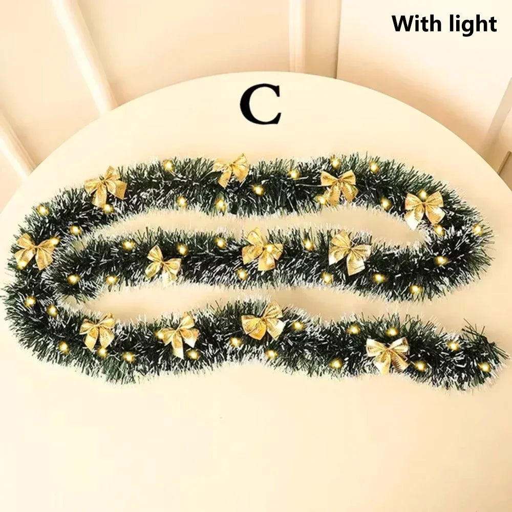 Christmas LED Rattan Garland Decoration, 2M Artificial Vine Wreath with Lights for Xmas Tree Ornaments, Home Party Wedding Decor